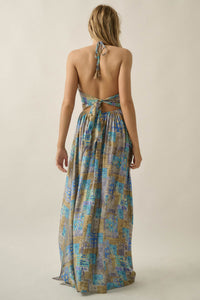 Mosaic Muse Abstract-Print Tie-Back Halter Maxi Dress - ShopPromesa