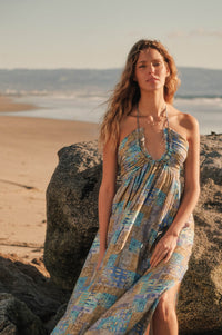 Mosaic Muse Abstract-Print Tie-Back Halter Maxi Dress - ShopPromesa