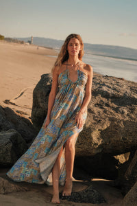Mosaic Muse Abstract-Print Tie-Back Halter Maxi Dress - ShopPromesa