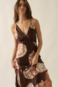 Mystic Lagoon Shell-Print Satin Open-Back Maxi Dress - ShopPromesa