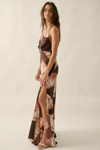 Mystic Lagoon Shell-Print Satin Open-Back Maxi Dress - ShopPromesa