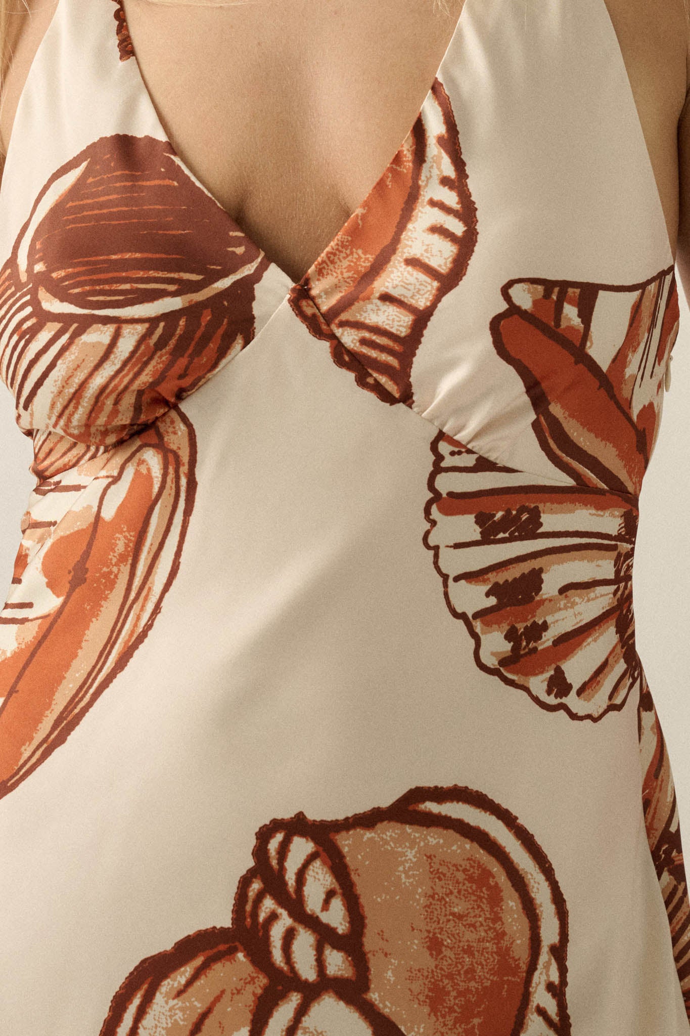 Mystic Lagoon Shell-Print Satin Open-Back Maxi Dress - ShopPromesa