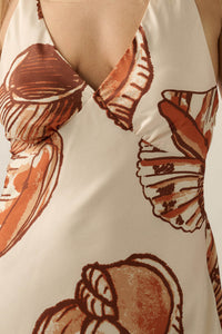 Mystic Lagoon Shell-Print Satin Open-Back Maxi Dress - ShopPromesa