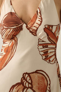 Mystic Lagoon Shell-Print Satin Open-Back Maxi Dress - ShopPromesa