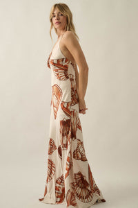 Mystic Lagoon Shell-Print Satin Open-Back Maxi Dress - ShopPromesa