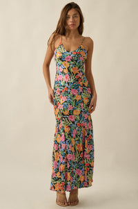 Brightly Blooming Floral Satin Cami Maxi Dress - ShopPromesa