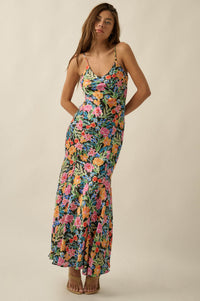 Brightly Blooming Floral Satin Cami Maxi Dress - ShopPromesa