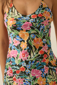 Brightly Blooming Floral Satin Cami Maxi Dress - ShopPromesa