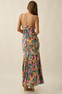 Brightly Blooming Floral Satin Cami Maxi Dress - ShopPromesa