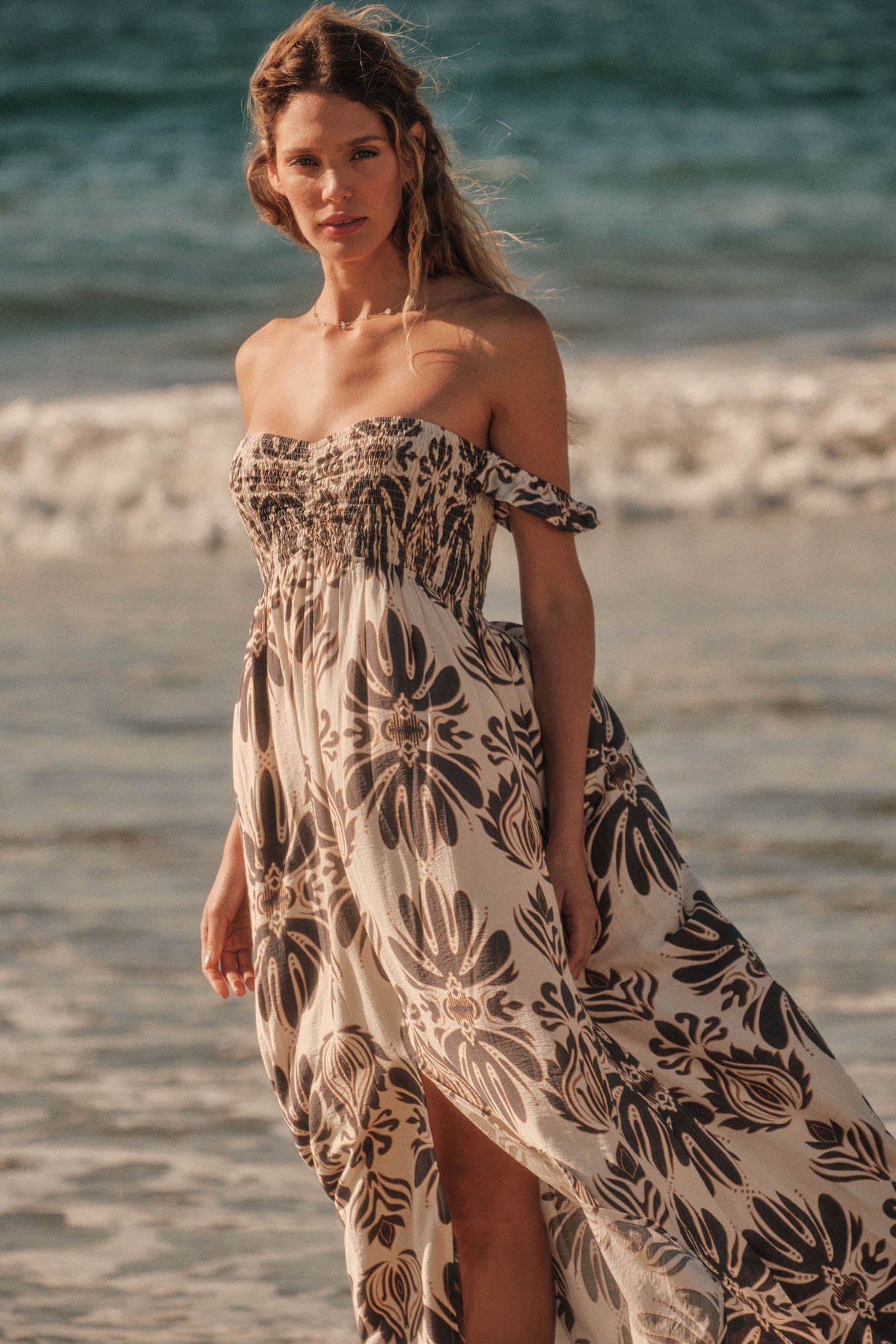 Life of Luxury Ornate-Print Off-Shoulder Maxi Dress - ShopPromesa