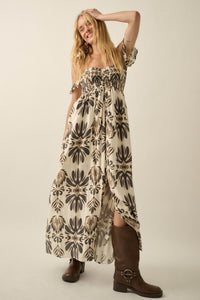 Life of Luxury Ornate-Print Off-Shoulder Maxi Dress - ShopPromesa