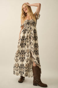 Life of Luxury Ornate-Print Off-Shoulder Maxi Dress - ShopPromesa