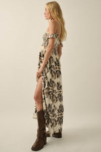 Life of Luxury Ornate-Print Off-Shoulder Maxi Dress - ShopPromesa