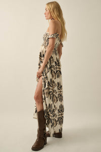 Life of Luxury Ornate-Print Off-Shoulder Maxi Dress - ShopPromesa