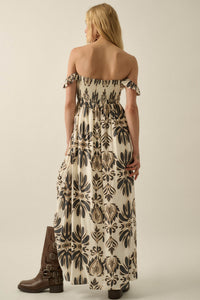 Life of Luxury Ornate-Print Off-Shoulder Maxi Dress - ShopPromesa