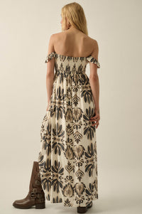 Life of Luxury Ornate-Print Off-Shoulder Maxi Dress - ShopPromesa