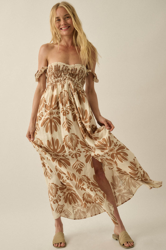 Life of Luxury Ornate-Print Off-Shoulder Maxi Dress - ShopPromesa