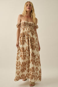 Life of Luxury Ornate-Print Off-Shoulder Maxi Dress - ShopPromesa