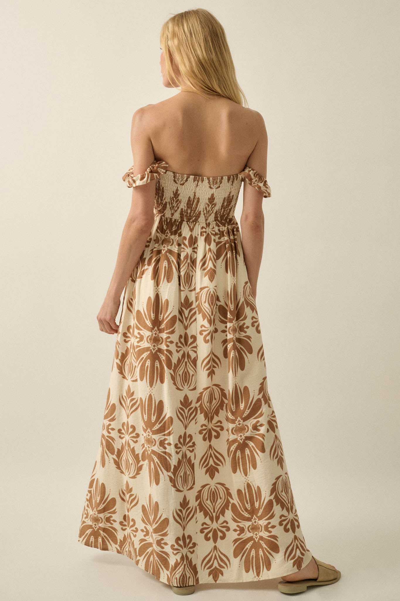 Life of Luxury Ornate-Print Off-Shoulder Maxi Dress - ShopPromesa