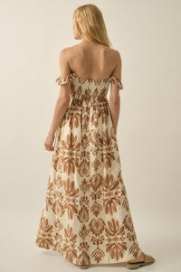 Life of Luxury Ornate-Print Off-Shoulder Maxi Dress - ShopPromesa