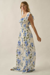 Elegant Garden Floral Smocked Off-Shoulder Maxi Dress - ShopPromesa