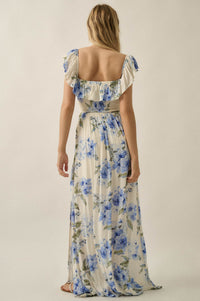 Elegant Garden Floral Smocked Off-Shoulder Maxi Dress - ShopPromesa