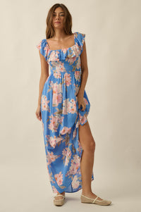 Elegant Garden Floral Smocked Off-Shoulder Maxi Dress - ShopPromesa