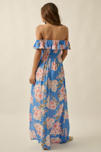 Elegant Garden Floral Smocked Off-Shoulder Maxi Dress - ShopPromesa