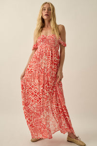 Fellow Voyager Batik-Print Off-Shoulder Maxi Dress - ShopPromesa