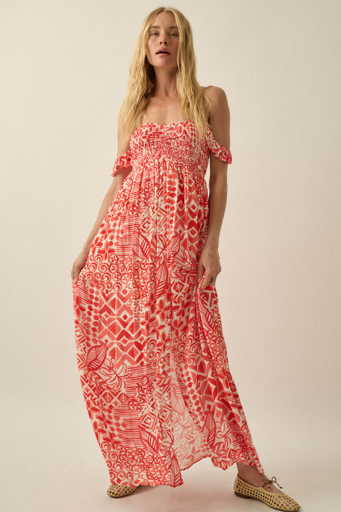 Fellow Voyager Batik-Print Off-Shoulder Maxi Dress - ShopPromesa