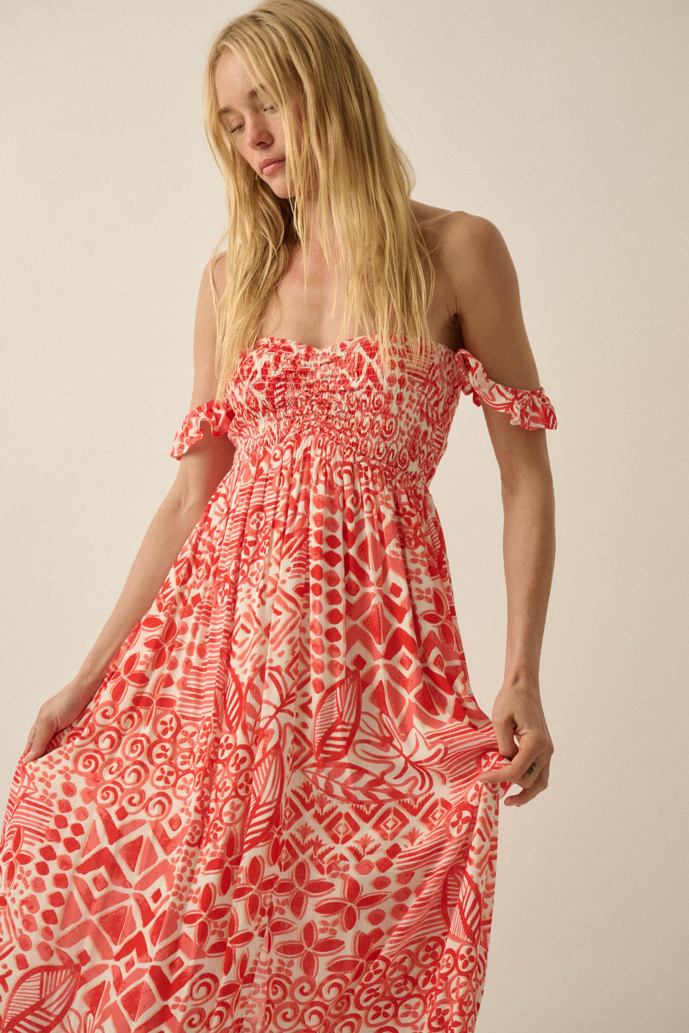 Fellow Voyager Batik-Print Off-Shoulder Maxi Dress - ShopPromesa