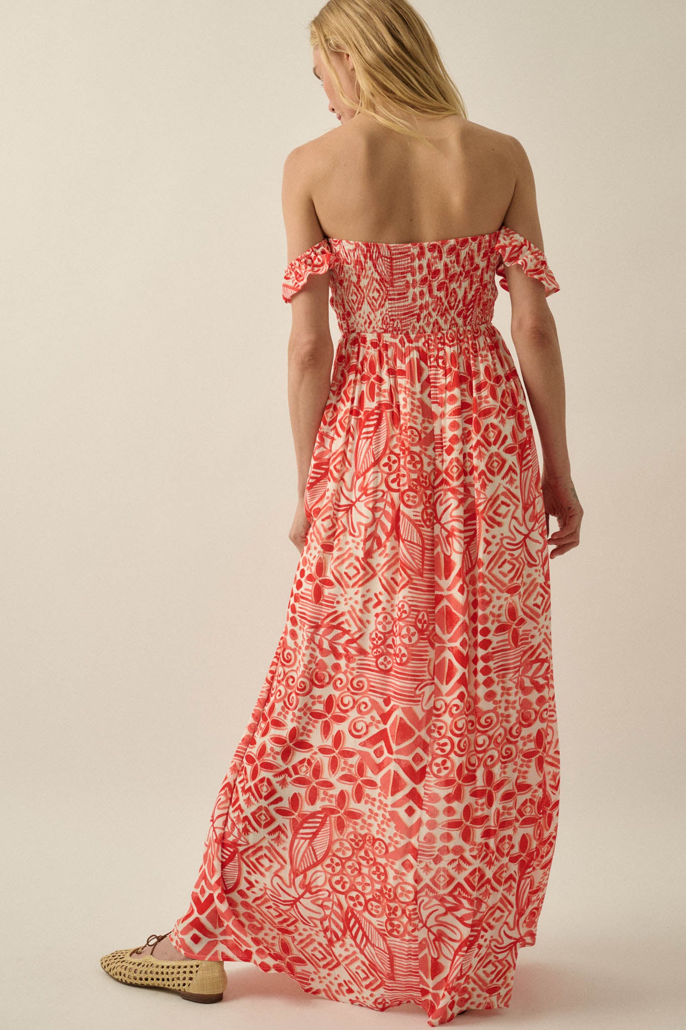 Fellow Voyager Batik-Print Off-Shoulder Maxi Dress - ShopPromesa