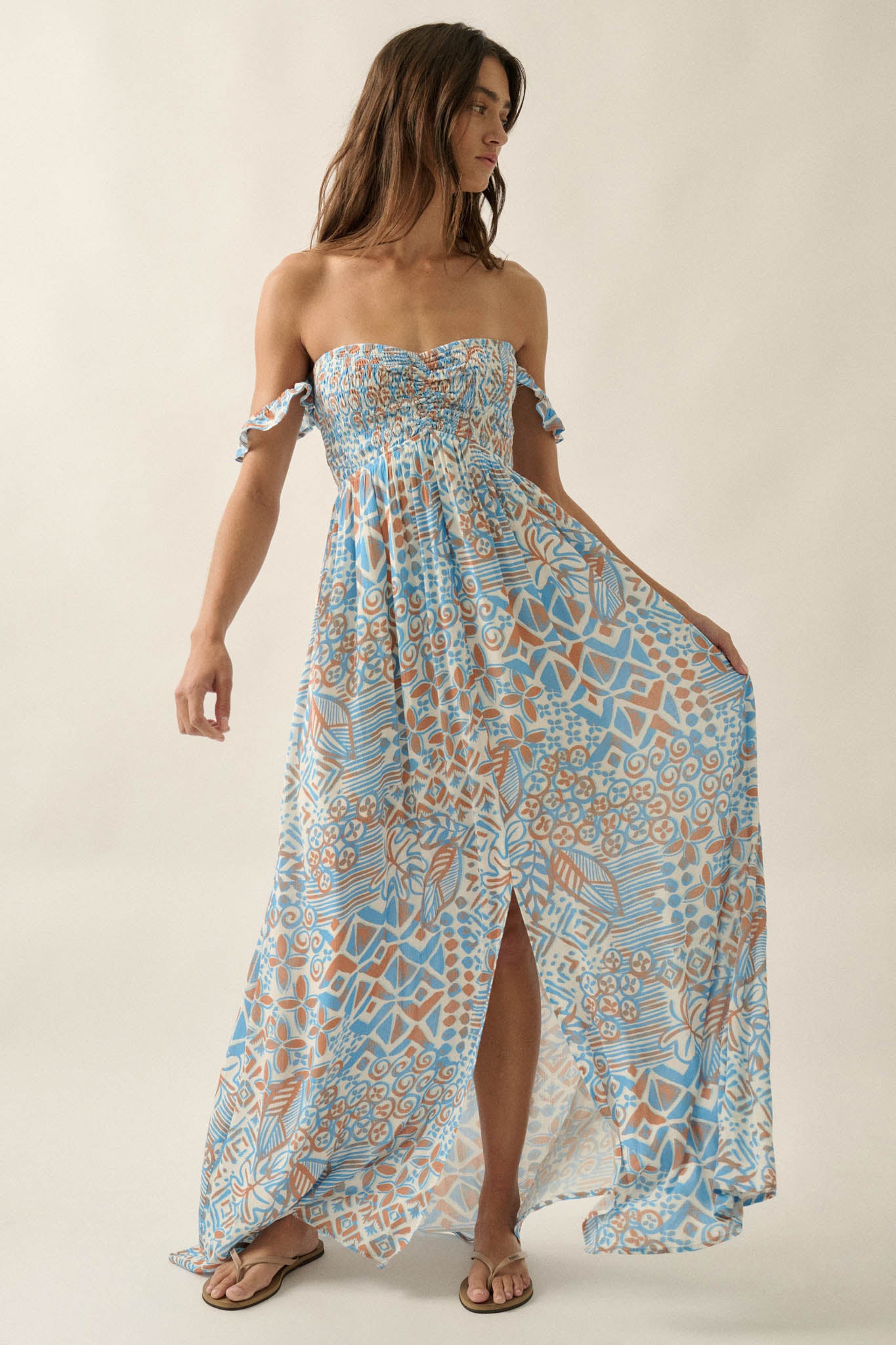 Fellow Voyager Batik-Print Off-Shoulder Maxi Dress - ShopPromesa