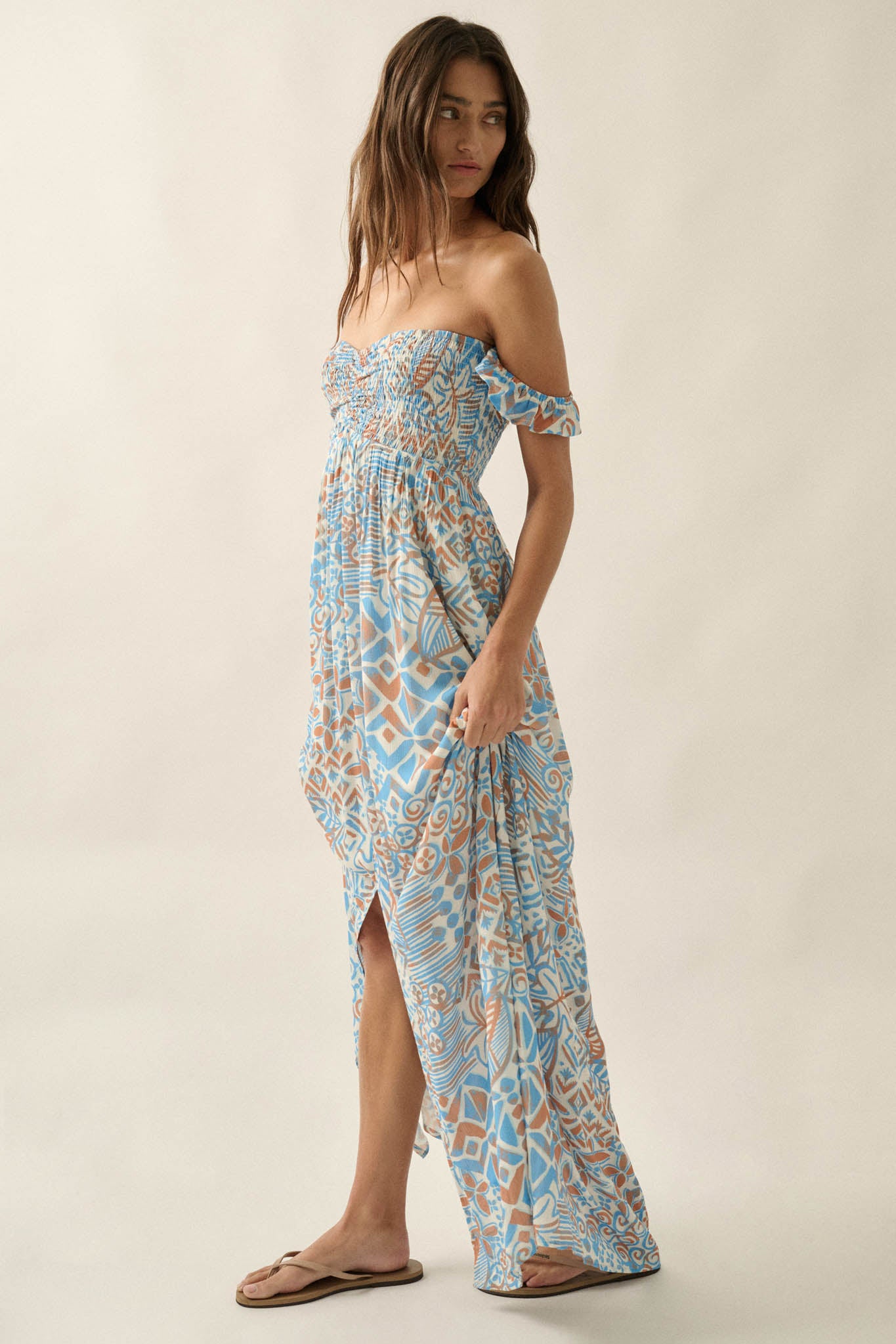 Fellow Voyager Batik-Print Off-Shoulder Maxi Dress - ShopPromesa