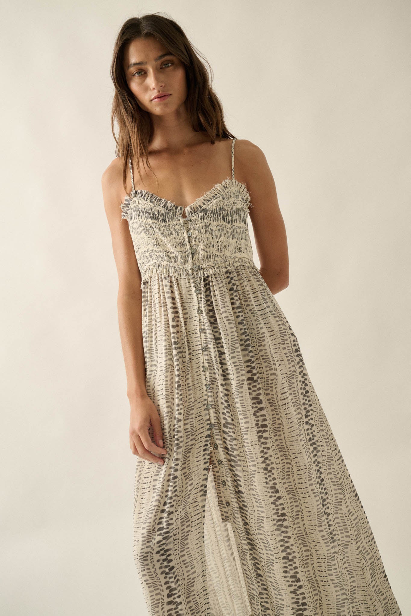 Wandering Soul Abstract-Print Button-Front Maxi Dress - ShopPromesa