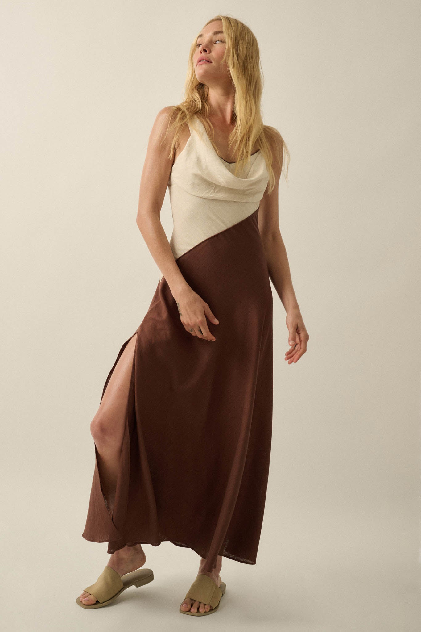 Second to None Colorblock Cowl-Neck Maxi Dress - ShopPromesa
