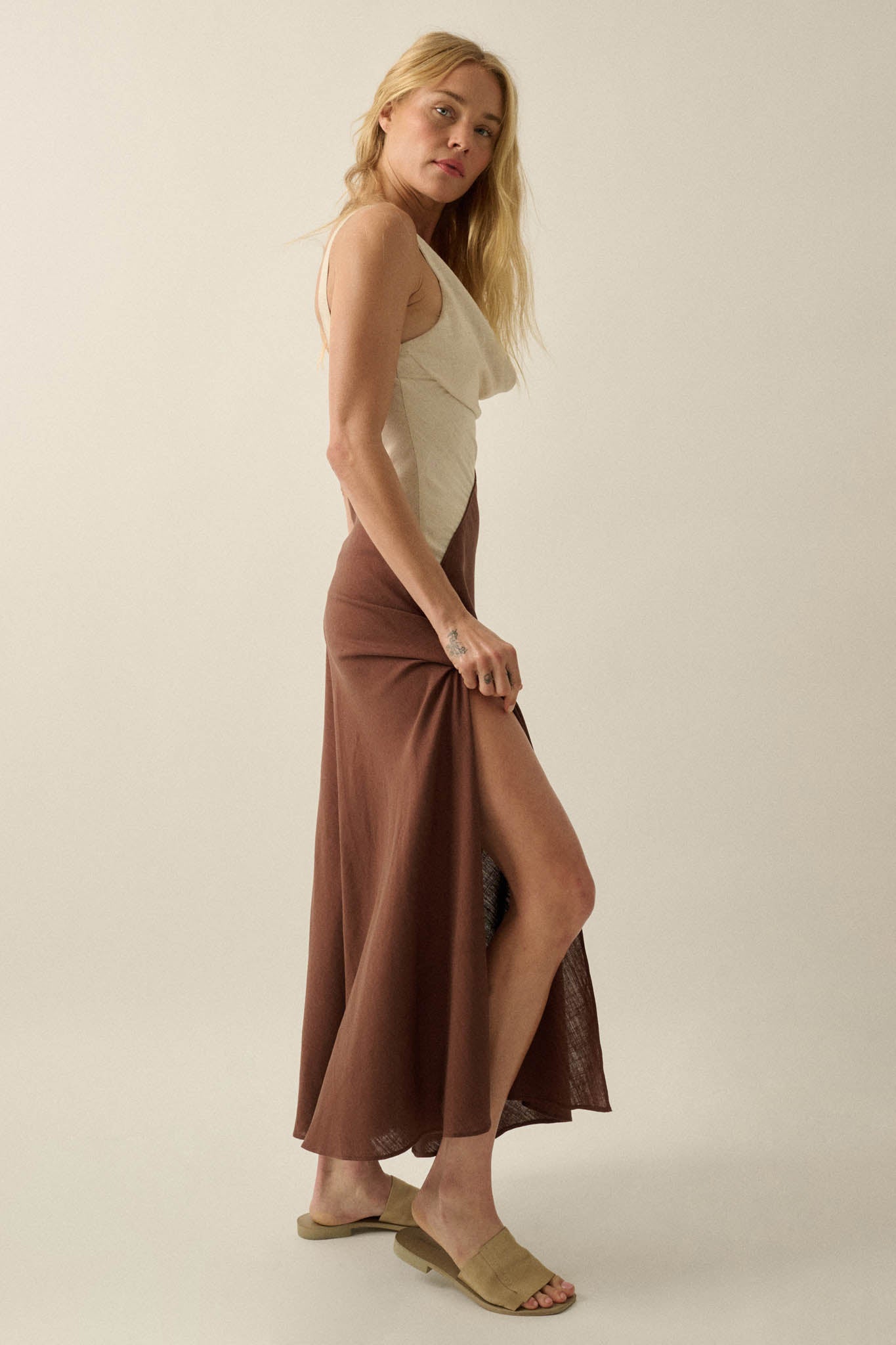 Second to None Colorblock Cowl-Neck Maxi Dress - ShopPromesa