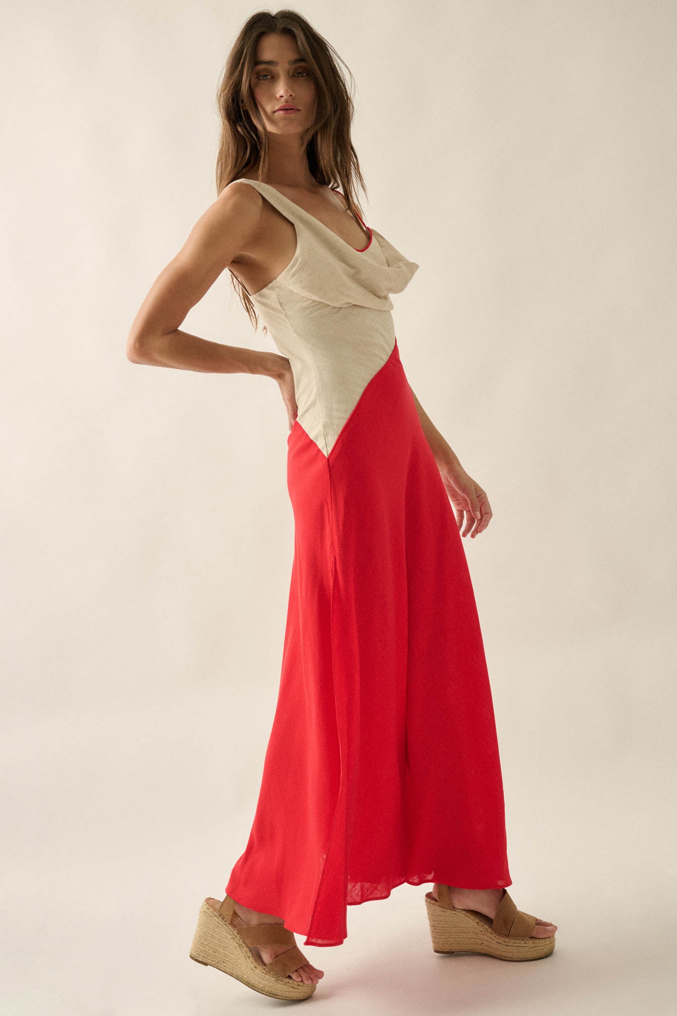 Second to None Colorblock Cowl-Neck Maxi Dress - ShopPromesa