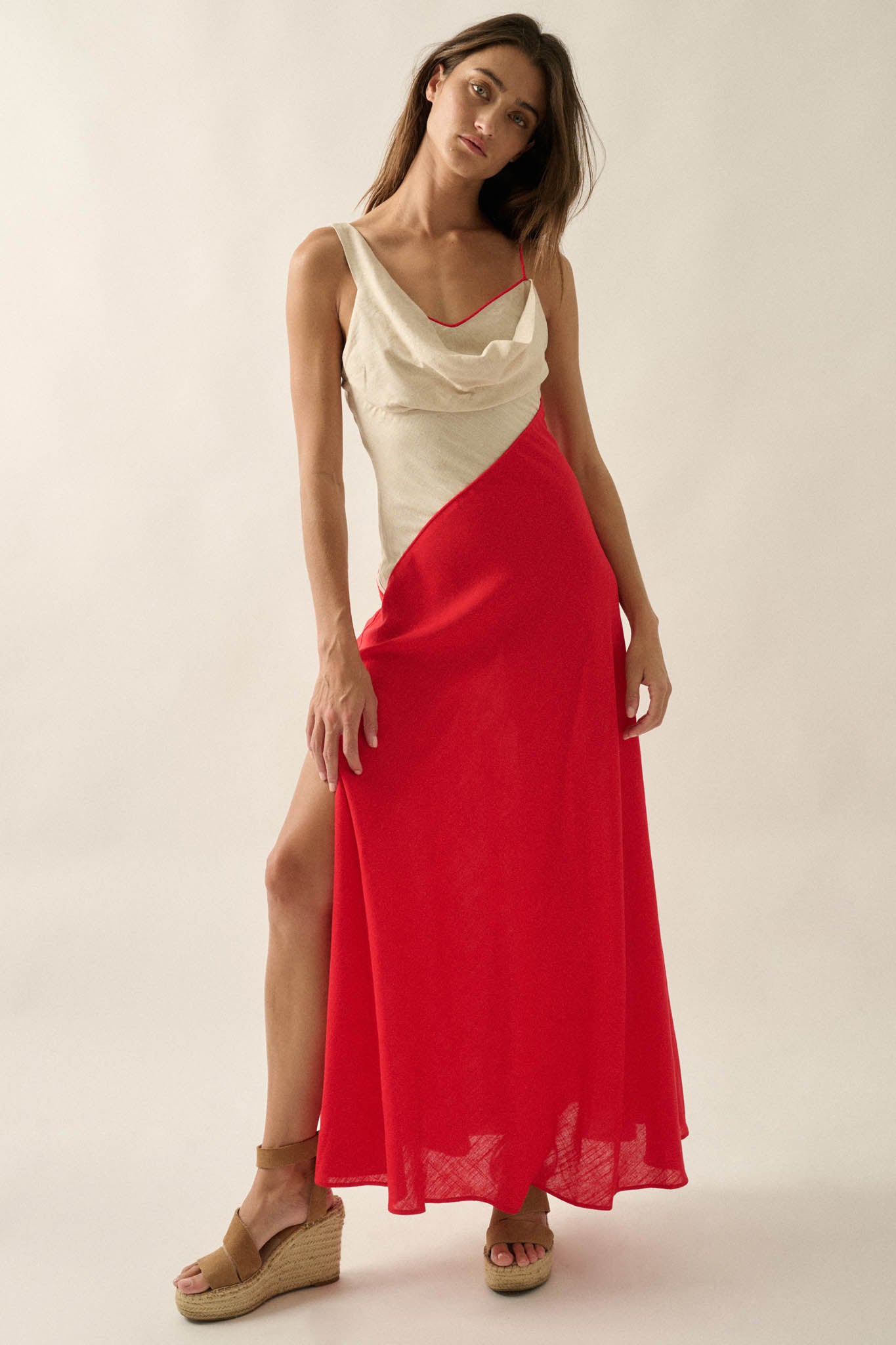 Second to None Colorblock Cowl-Neck Maxi Dress - ShopPromesa