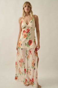 Enchanting Blooms Floral Chiffon Open-Back Maxi Dress - ShopPromesa