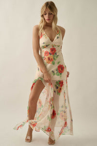 Enchanting Blooms Floral Chiffon Open-Back Maxi Dress - ShopPromesa