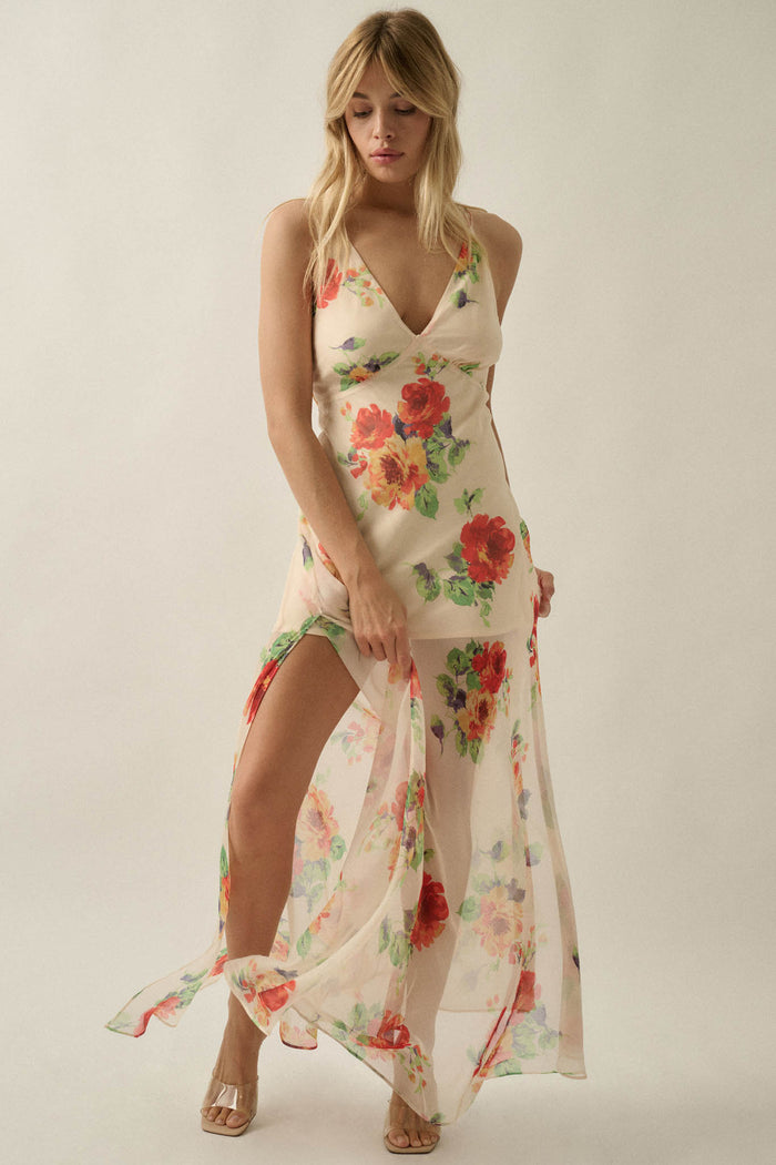Enchanting Blooms Floral Chiffon Open-Back Maxi Dress - ShopPromesa