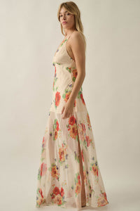 Enchanting Blooms Floral Chiffon Open-Back Maxi Dress - ShopPromesa