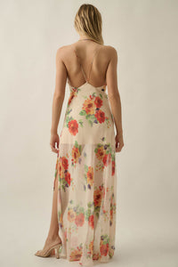 Enchanting Blooms Floral Chiffon Open-Back Maxi Dress - ShopPromesa