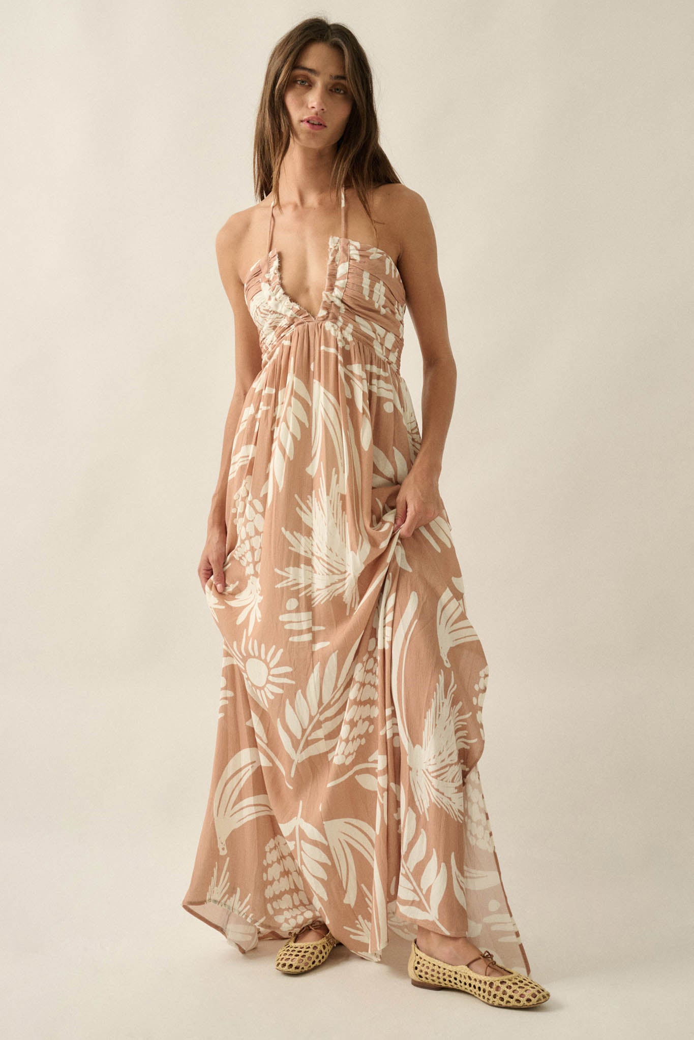 Maui Wowie Tropical-Print Tie-Back Halter Maxi Dress - ShopPromesa