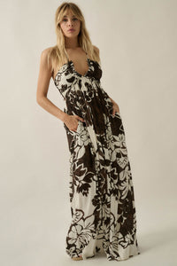 Jungle Beauty Leaf-Print Tie-Back Halter Maxi Dress - ShopPromesa
