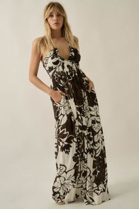 Jungle Beauty Leaf-Print Tie-Back Halter Maxi Dress - ShopPromesa