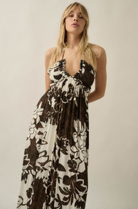Jungle Beauty Leaf-Print Tie-Back Halter Maxi Dress - ShopPromesa