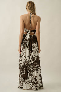 Jungle Beauty Leaf-Print Tie-Back Halter Maxi Dress - ShopPromesa