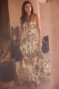 Jungle Beauty Leaf-Print Tie-Back Halter Maxi Dress - ShopPromesa
